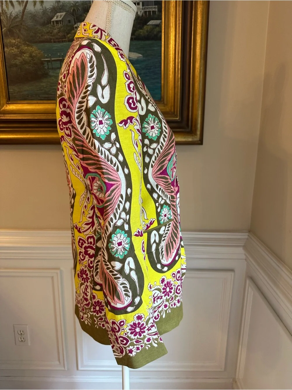 ZARA SET Bright Yellow Army Green Pink Linen Cotton Blend Blazer & Cropped Pants